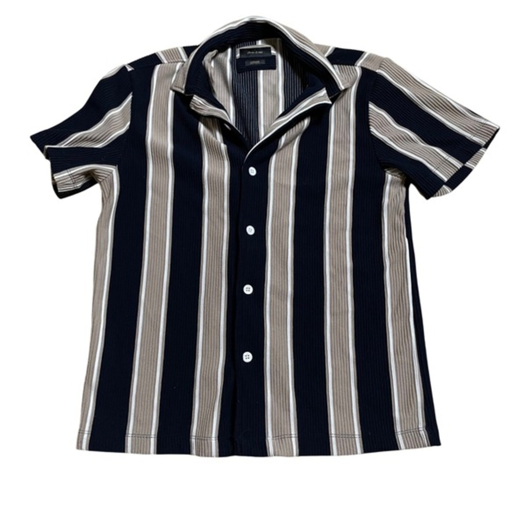 Porter & Ash Mens Jacquard Stripe‎ Short Sleeve Button Down Shirt - Medium